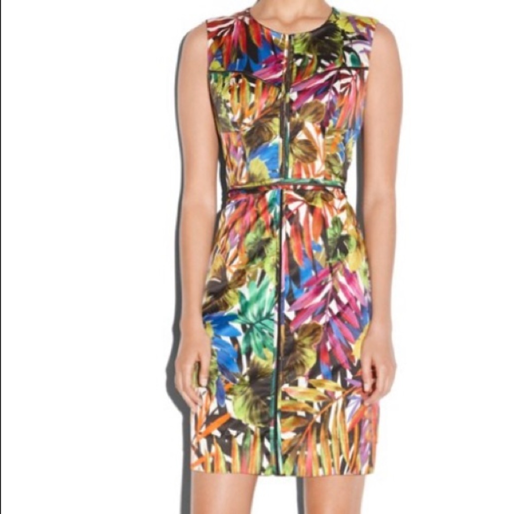 Milly Tropical Print Angular Cocktail Dress